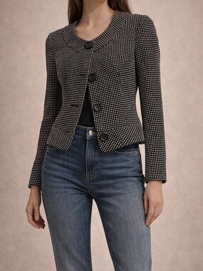 Liz Claiborne Polka Dot Cropped Blazer Black White Chic Workwear Size 10